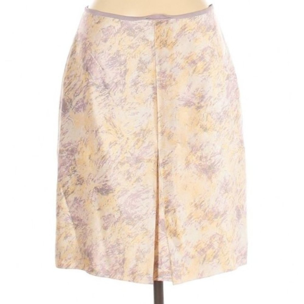 BCBGMaxAzria 2 Straight A-Line Silk Wool Watercolor Print Dress Skirt Light Pink